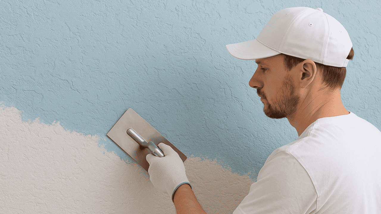 как покрасить декоративную штукатурку в два цвета